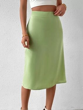 Rachel Zoe Lime Satin Bias A-Line Skirt